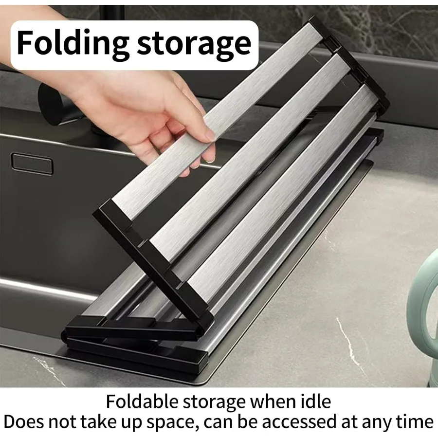 رف تجفيف الأطباق القابل للطي فوق الحوض لطاولة المطبخ من الفولاذ المقاوم للصدأ بساط تجفيف الأطباق متعدد الوظائف مع توفير المساحة #6