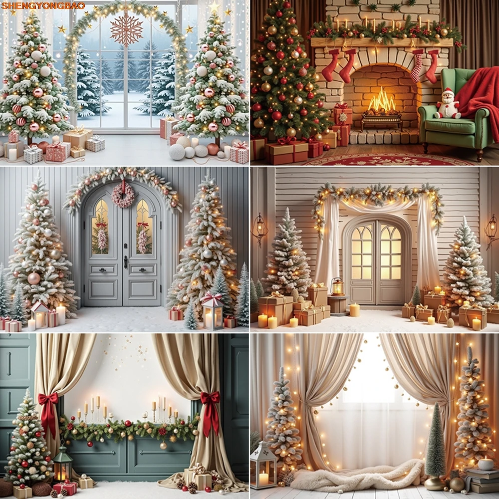 

2024 Christmas Background Photography Room New Year Xmas Tree Photozone Backdrop Baby Studio Photobooth Accessories