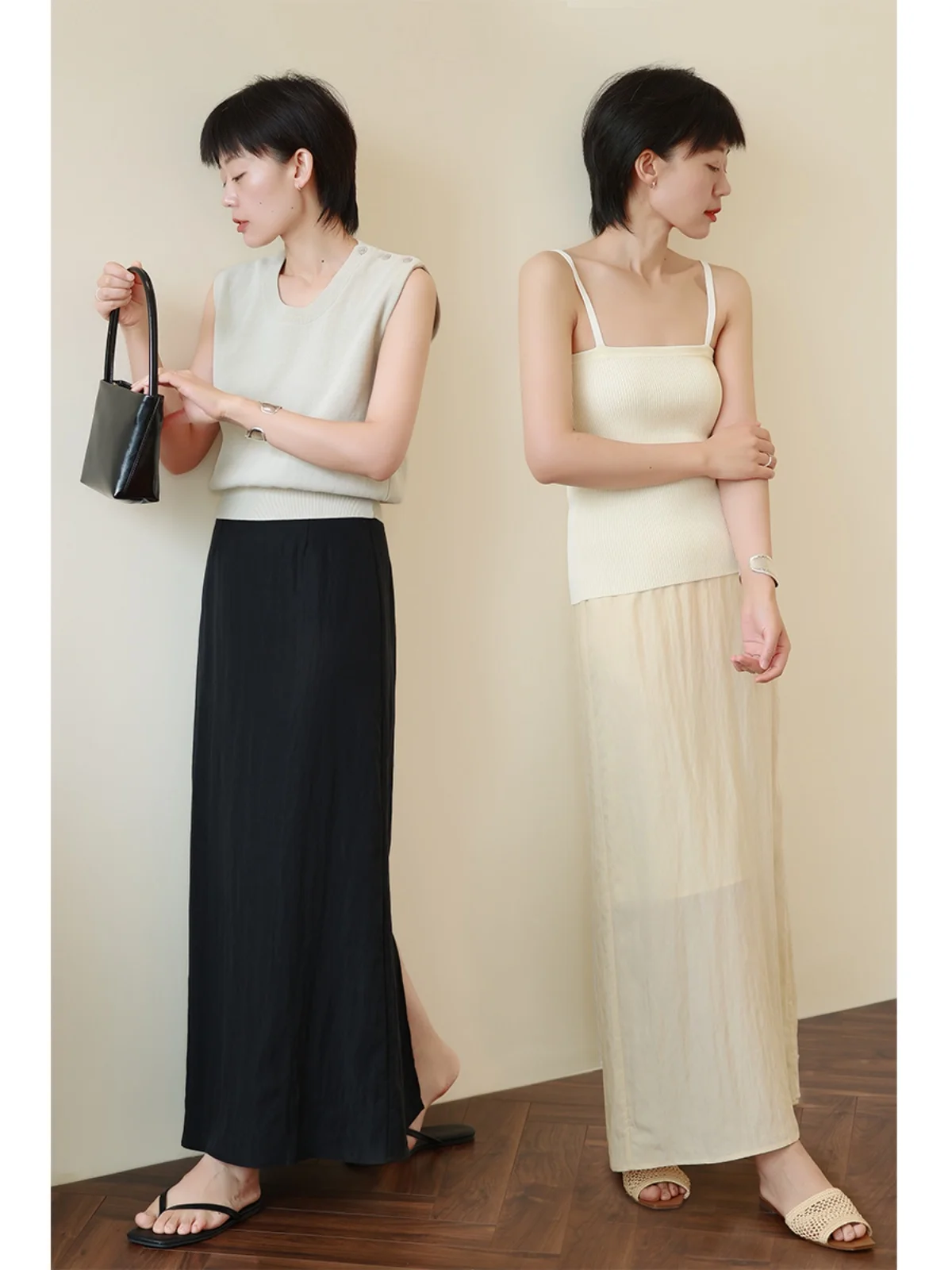 

High Waist Straight Leg f Body Skirt Women's Summer New Mid-Length Raseel Cotton i Color Ba Split Skirts