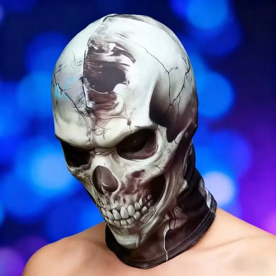 1PC Scary Skull Full-Face Mask 3D Printed Hood, Breathable Neck Cover Mask, Great for Halloween Parties and Cosplay