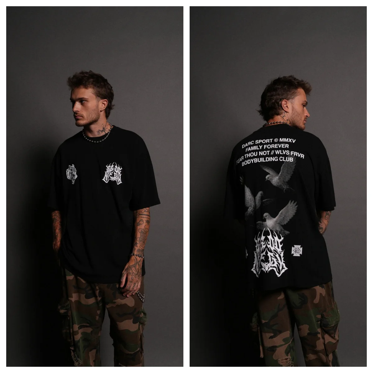 Hot 2026 New Wolf Skull Short Sleeve Men's and Women's American Sports Fitness Casual Loose Printed Round Neck Cotton T Shirt