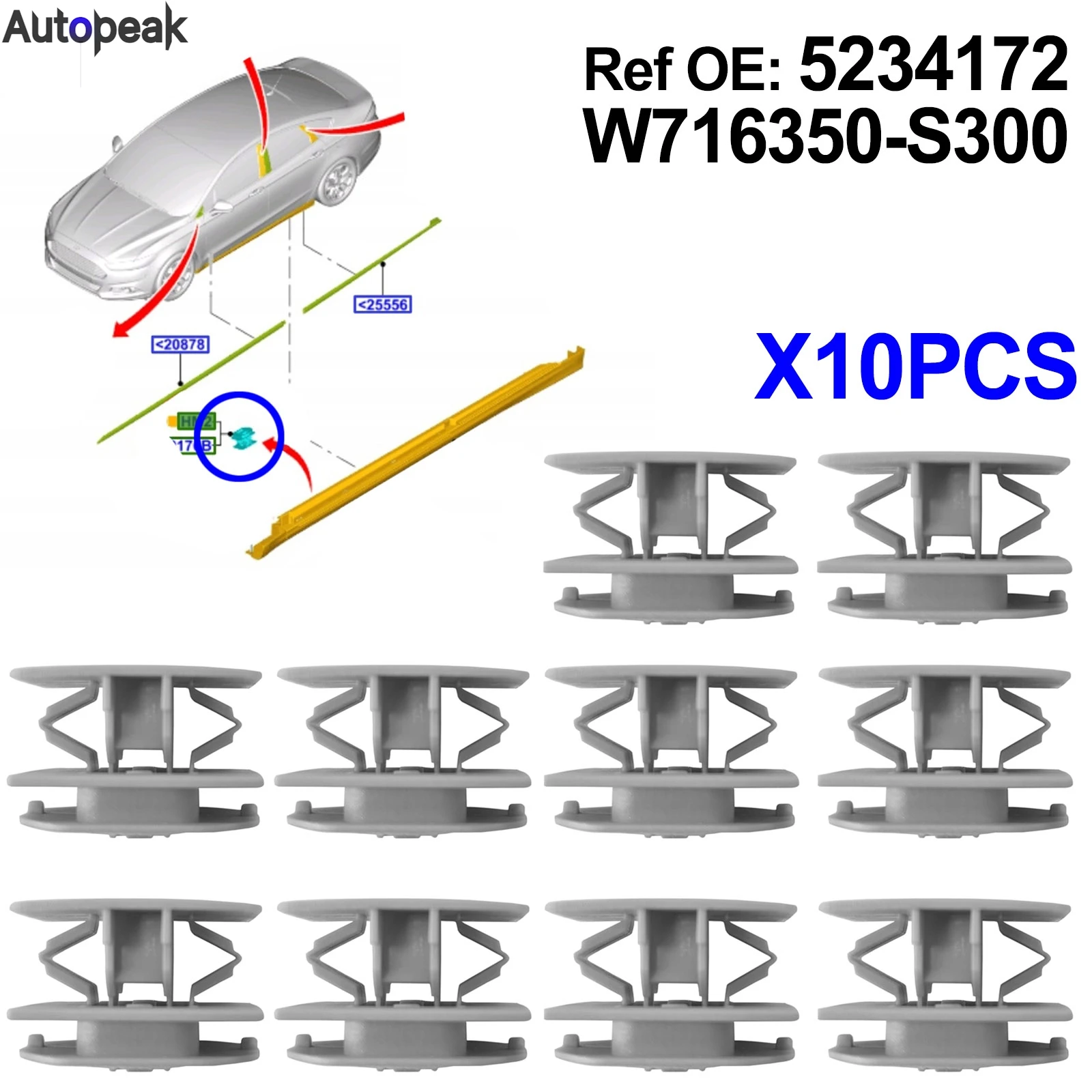 

10x For Ford Kuga Mondeo Galaxy Taurus KA+ Bronco Figo Smax Bmax Side Skirt Sill Rocker Panel Molding Trim Cover Clips Retainer