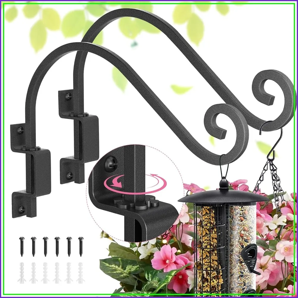 Paquete de 2 colgadores giratorios para plantas de 15 pulgadas – Soporte metálico resistente 180 ° Rotación para comedero de pájaros, cesta de flores, decoración de patio