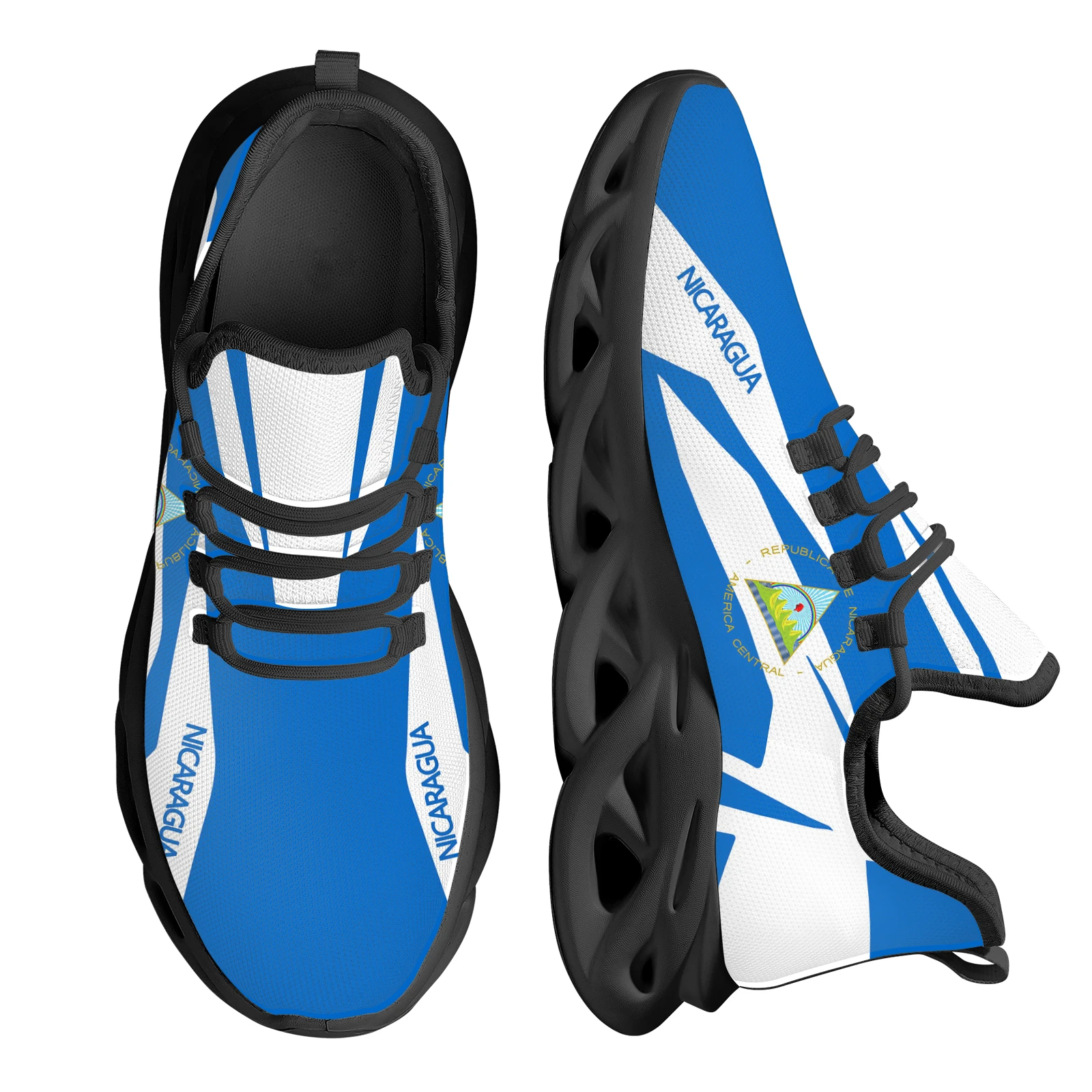 Classic Nicaragua Flag Design Soft Sole Sneakers Adult Non-Slip High Quality Platform Lace Up Shoes Street Trend Casual Shoes