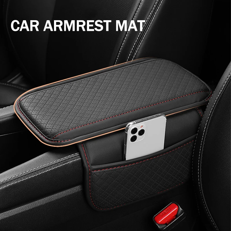 1Pc Leather Car Armrest Box Pad Center Console Arm Rest Protector Cover with Storage Pocket Elbow Rest Cushion  Car Accessories images - 6