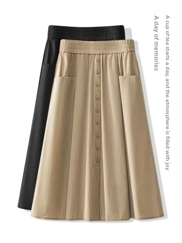 

plus Size Women's Summer Fashion High Waist A-Line Skirt Elastic Waist Slimming Casual Mid-Length Polyester Fiber Skirt
