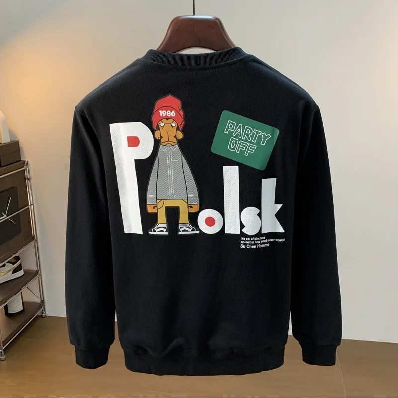 2026 autumn fashion trend printed hoodie men's long sleeved men's clothing loose elastic street wear high-end top