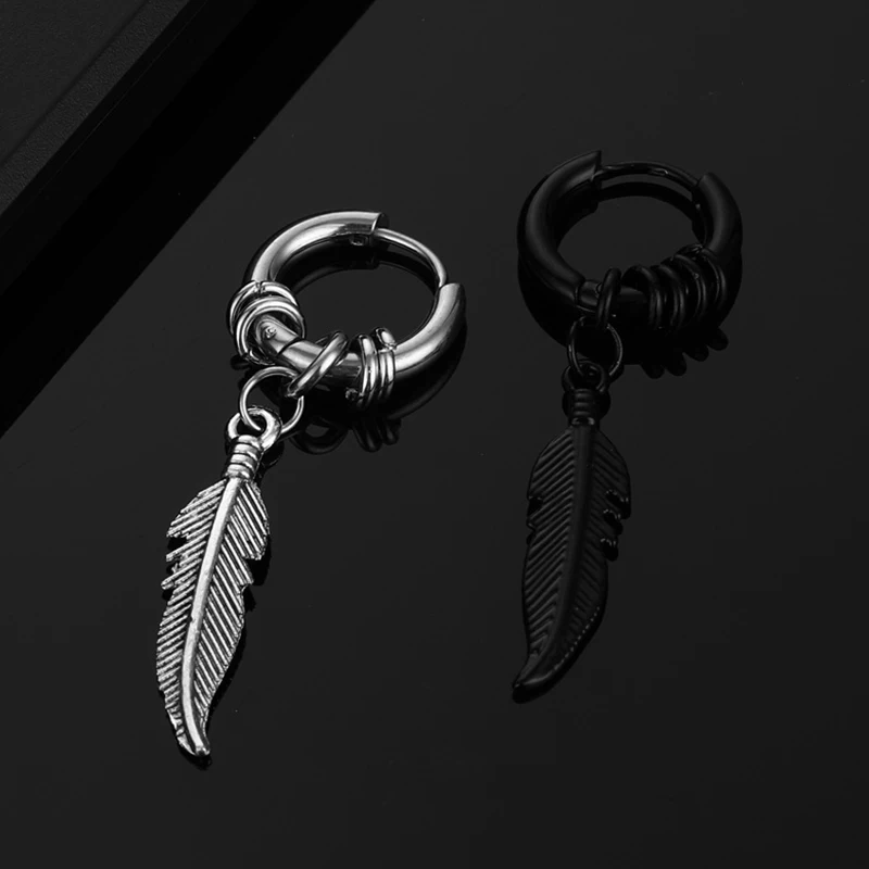 2pc korean Fashion Cross feather Stud Earrings Punk Rock Style For Women men High Quality Stainless steel Hiphop Ear Jewelry image 2