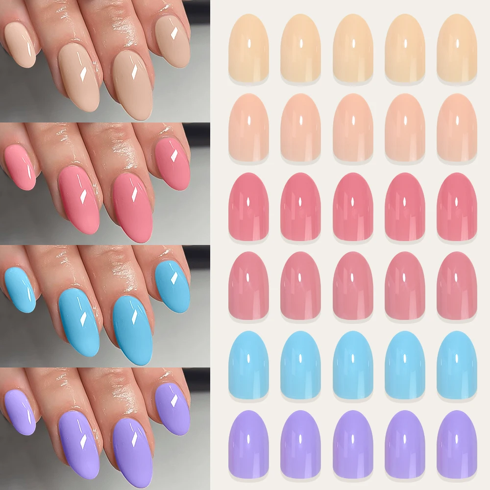 288 stks/doos Dopamine Romige Kleuren Druk op Nagels Halflange Amandel Leuke Nep Nagels Glanzend en Matte Effen Kleur Valse Tips set #