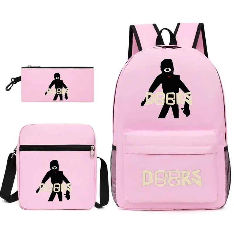 

Doors Roblox Three-piece Schoolbag Printed Breathable Practical Backpack Large-capacity Canvas Bag Lightening Zipper Shoulders