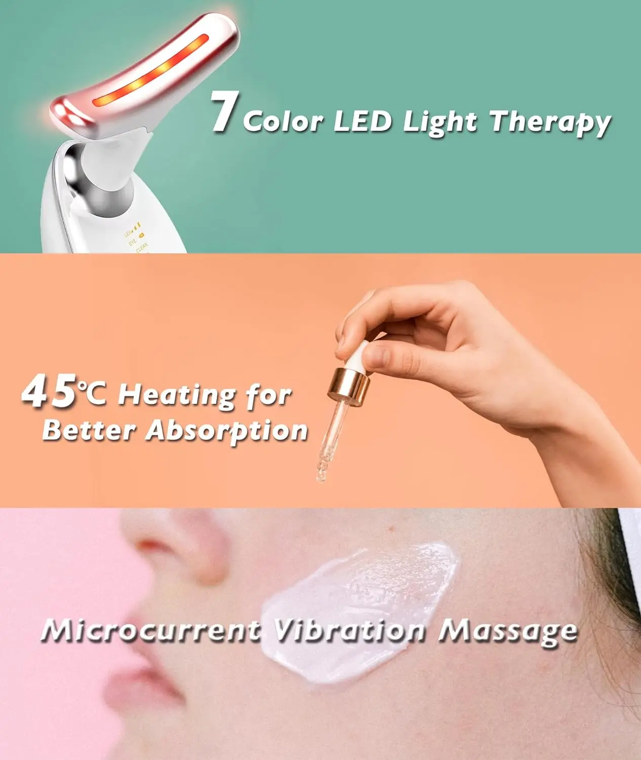 Face and Neck Beauty Device, Multifunctional Facial Skin Care Tool, 7 Color Led Face Neck Massager for Skin Care Routine at Home