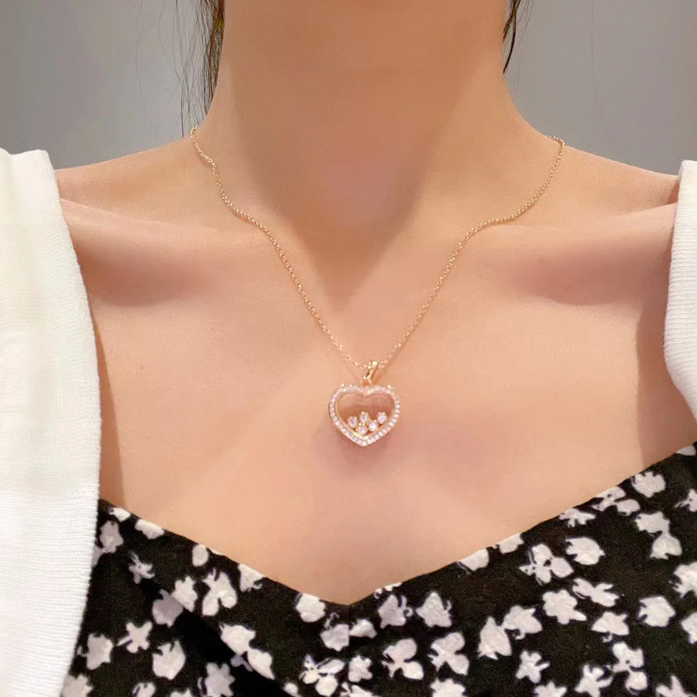 

Luxury Fashion Transparent Glass Love Necklace Women's Shiny AA Zircon Romantic Accessories Brand Jewelry New Christmas Delicate