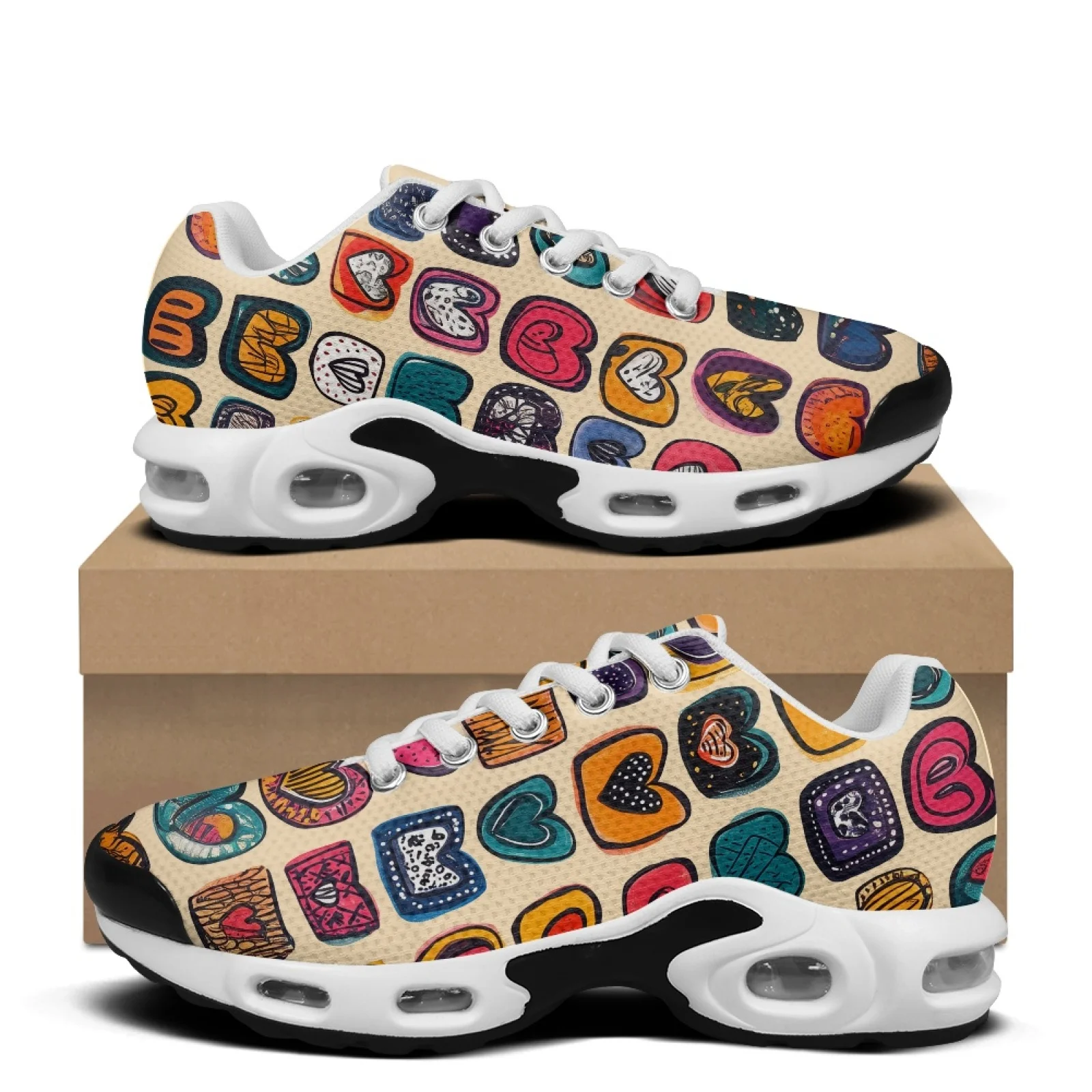 

XIXIRIMIDO Retro Heart Air-Cushioned Sneakers Women's Running Shoes Men's Commuter Shoes Lightweight Breathable Soft Comfortable