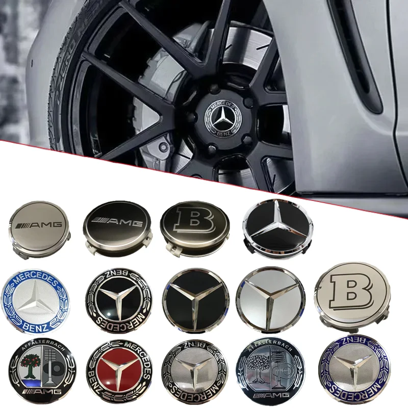 4PCS/Set Universal Mercedes Benz 75mm Black and Silver AMG Hubcap Center Cap Upgrade Wheel Hub Cover