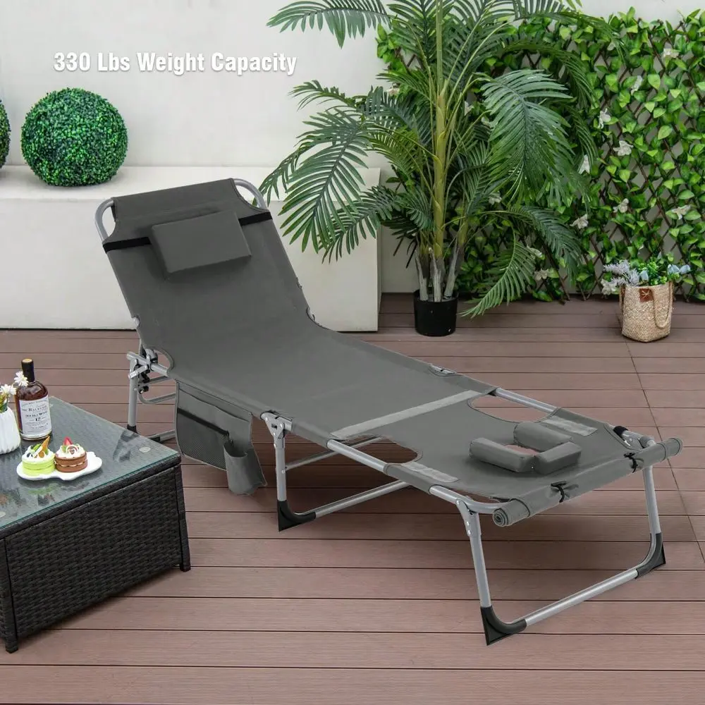 

Folding Chaise 5Position Lounge Chair With Face Hole Adjustable Footrest Colorful