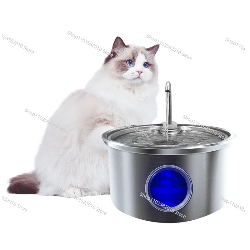 3L Full Stainless Steel Pet Water Dispenser With Water Level Window For Cats Dogs Drinking Healthy Ultra Quite Water Fountain