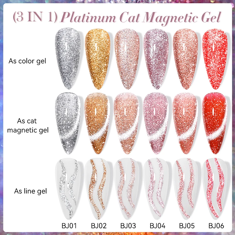 LILYCUTE 7ML Platinum Cat Magnetic Gel Nail Polish Shining Rose Foils Glitter 3 IN 1 Semi Permanent UV Gel Nail Art Manicure