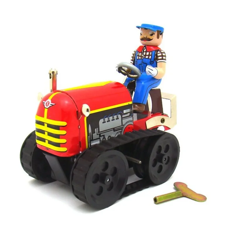 

Metal Tin Clockwork Toy Funny Farmer on Agricultural Machinery Tractor Mechanical Toys Collection Retro Wind Up Toy Figures