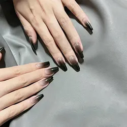 24 pçs menina legal unhas falsas imprensa no caixão longo quadrado ballet dicas de unhas capa completa acrílico falso prego com preto gradiente design