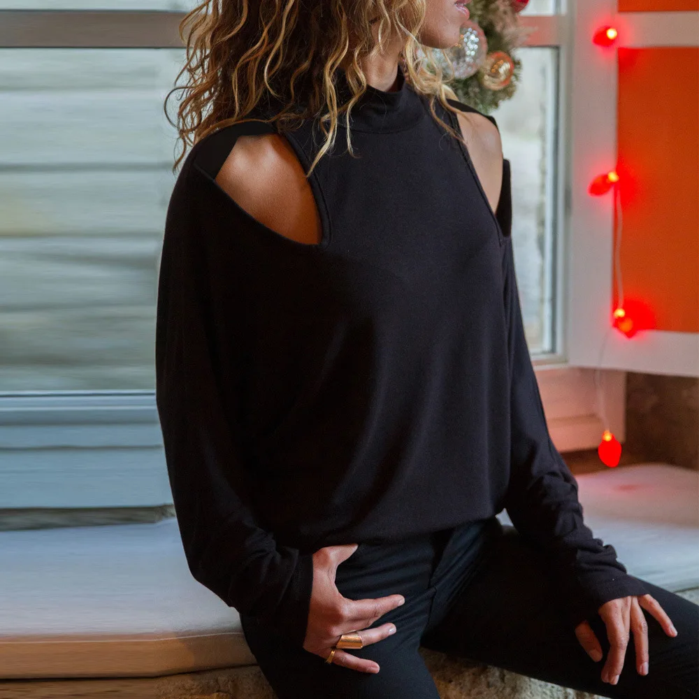 قميص فضفاض بأكمام طويلة وياقة نصف عالية للنساء، مناسب للربيع والخريف، بأكمام خفاشية، قميص أساسي عصري مع خدمة تصميم مخصصة #1