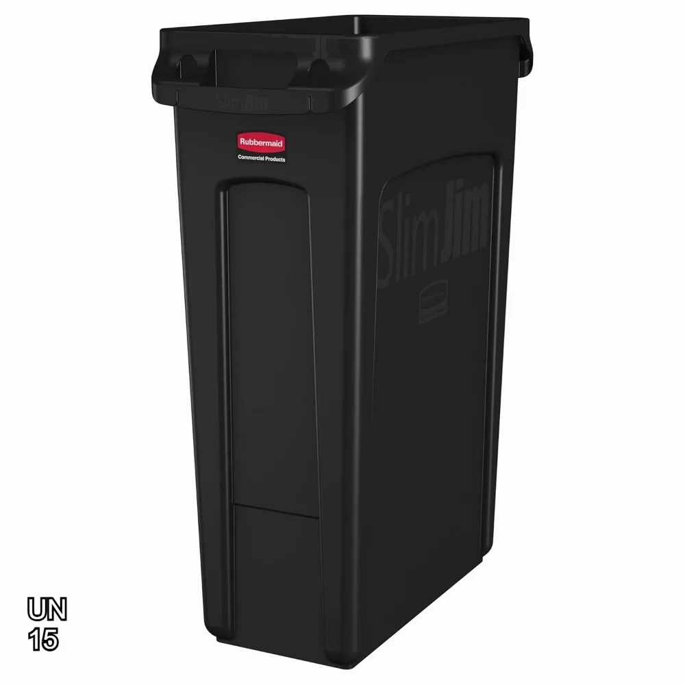 

Slim Plastic Rectangular Trash Can 23 Gal Black with Venting Channels for Kitchen Office Workspace
