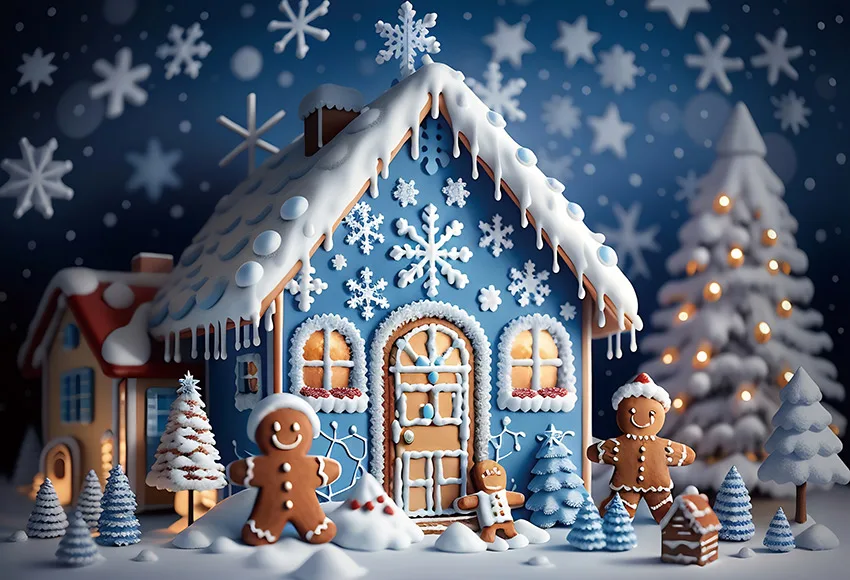 Mehofond Photography Background Winter Gingerbread House Snowflake Xmas Party Kids Family Portrait Decor Backdrop Photo Studio