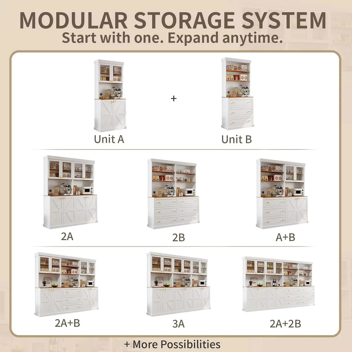 71" Tall Modular Bookshelf Cabinet Set of 4, Modern Bookcase, White 4B