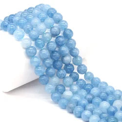 Natural Round Aquamarine Spacer Loose Stone Beads Healing Crystals For Jewelry Making DIY Charms Bracelet Necklace Accessories