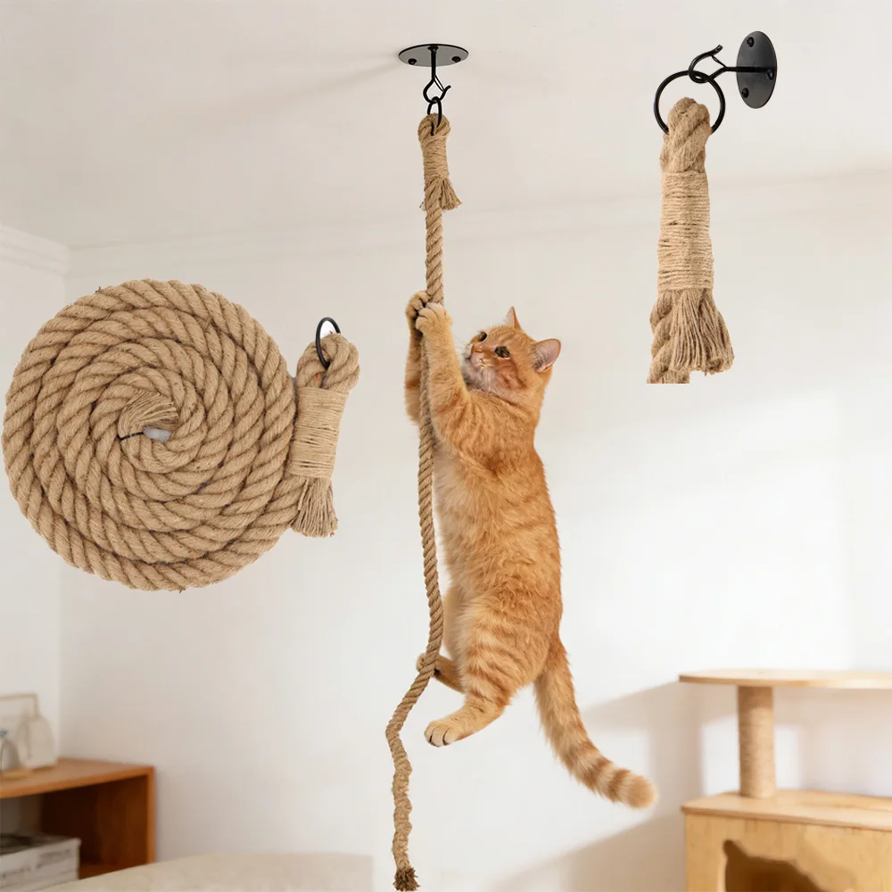 

Ceiling-Mounted Cat Climbing Rope Natural Sisal Cat Scratcher Rope Cat Exercise Toy for Indoor Cats/Kittens to Climb & Scratch