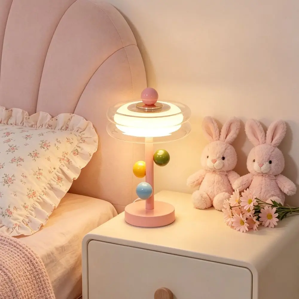Macaron Color Table Lamp Color Contrast Creative Glass Shade Bedside Lamp Colorful Metal Glass Rechargeable Night Light Study