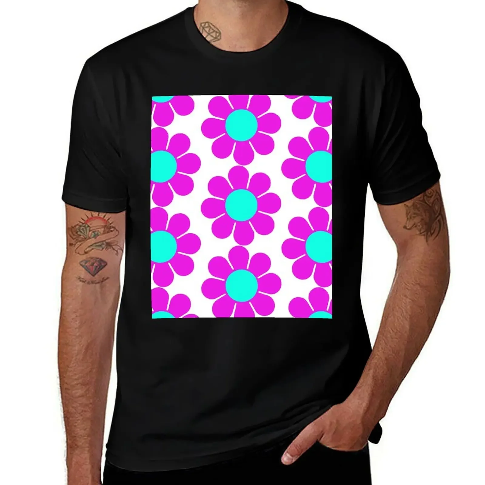 

Pink Teal Turquoise Hippie Flower Daisy T-Shirt blacks football t shirt cute tops funny t shirts for men