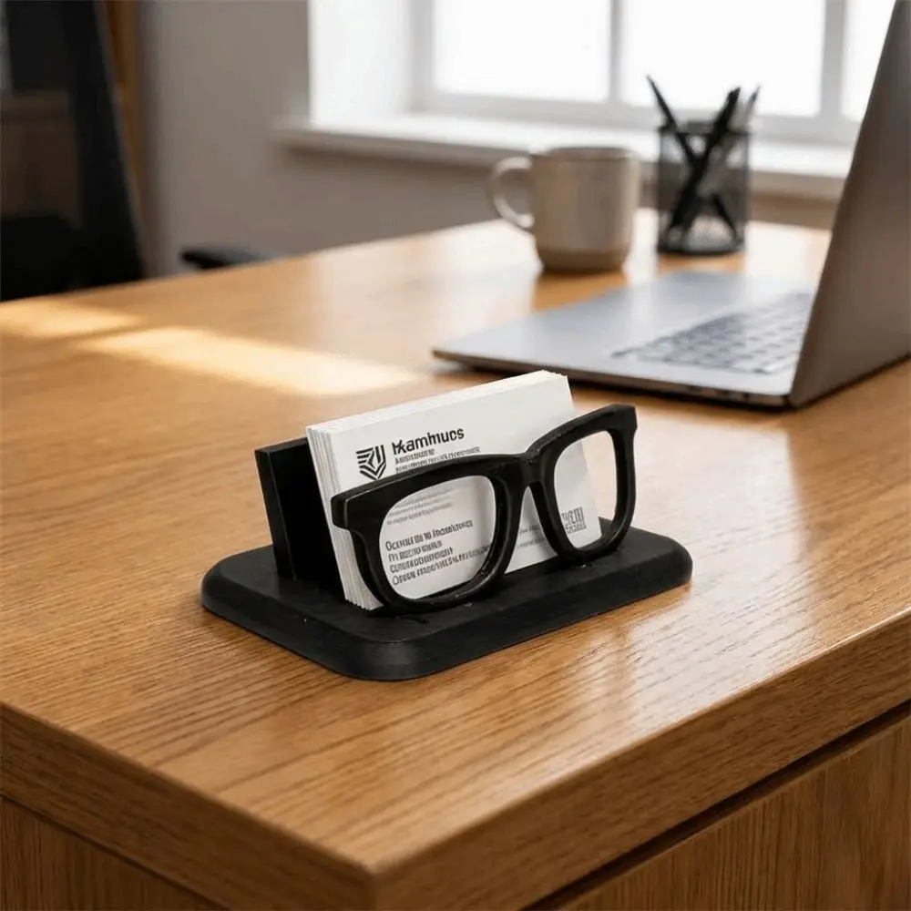 Black Eyeglass-Shaped Business Card Holder Resin Creative Business Card Display Stand Frame Lightweight Modern Desk Organizer