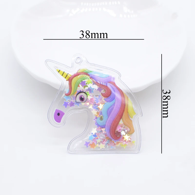 12Pcs 38*38mm Printed Colorful Unicorn Sequins Appliques for DIY Headwear Clips Bow Pendant Decor Accessories Clothes Patches