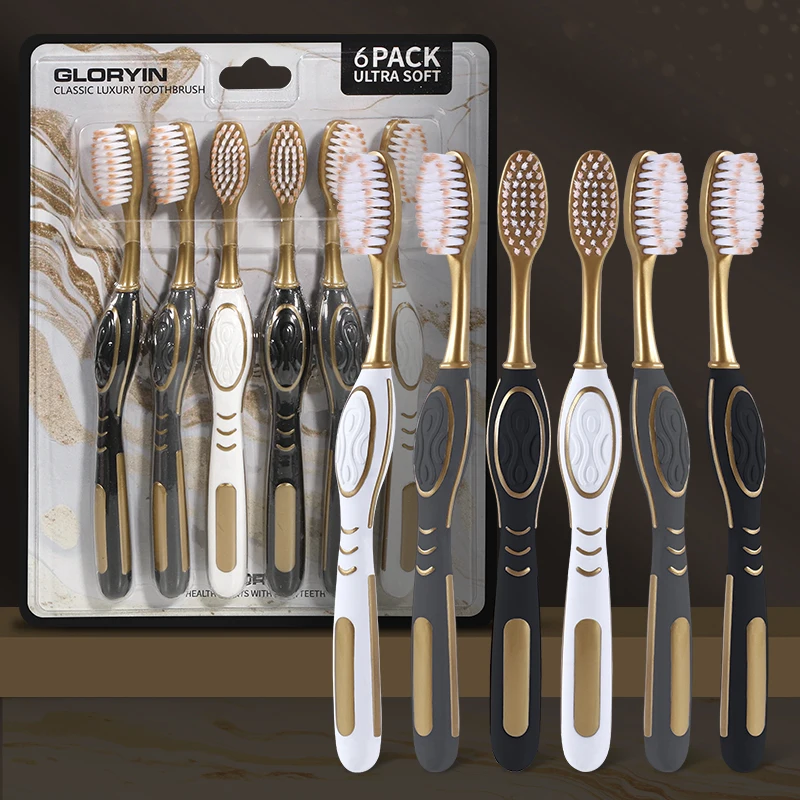 [6-Pcs][6Pcs×2] Oval brush head, slip-proof handle, adult couple home travel essential soft bristle toothbrush portable set.