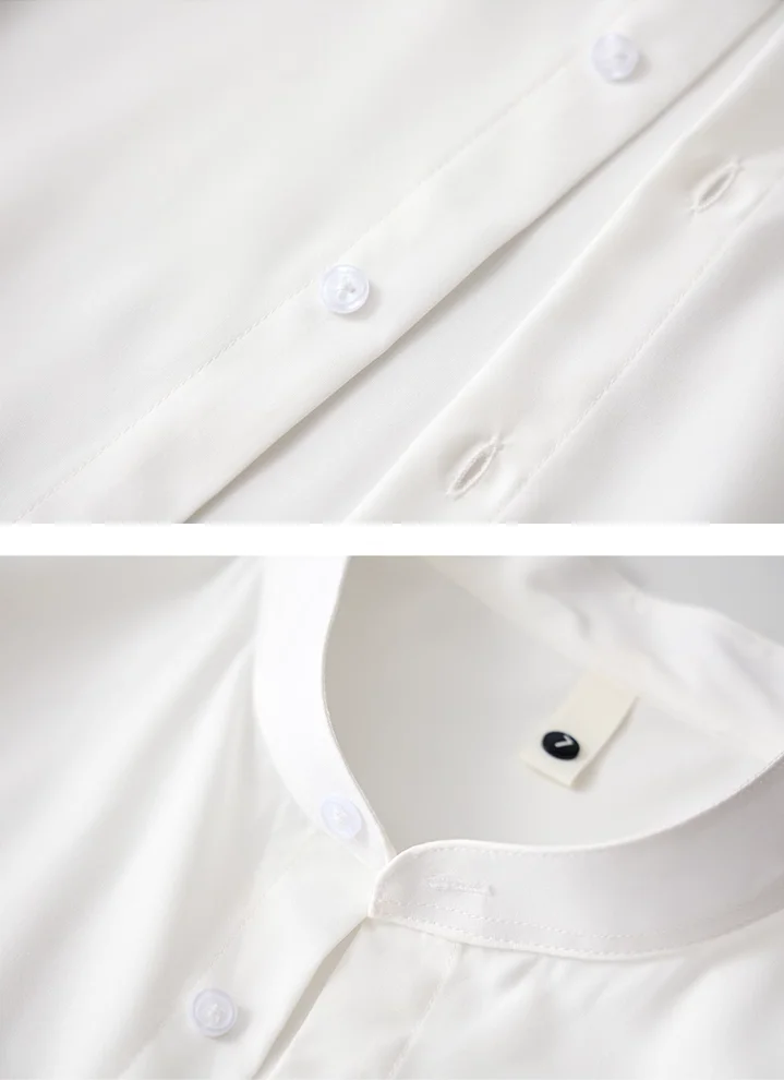 2026 New Men's White Long-sleeved Shirt, Black Single-breasted Stand-up Collar Shirts, Business Casual Green Top.