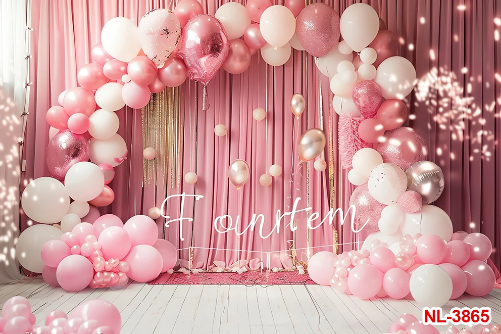 الوردي حفلة عيد ميلاد كعكة سحق بريق 10th 9th 8th الخلفيات التصوير الفوتوغرافي الهدايا الفتيات بالونات الخلفيات استوديو فوتوزون