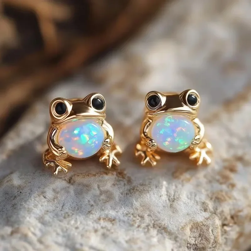 

Plain cross-border ins wind animal frog penguin inlaid opal earrings fashion personality versatile women's earrings wholesale