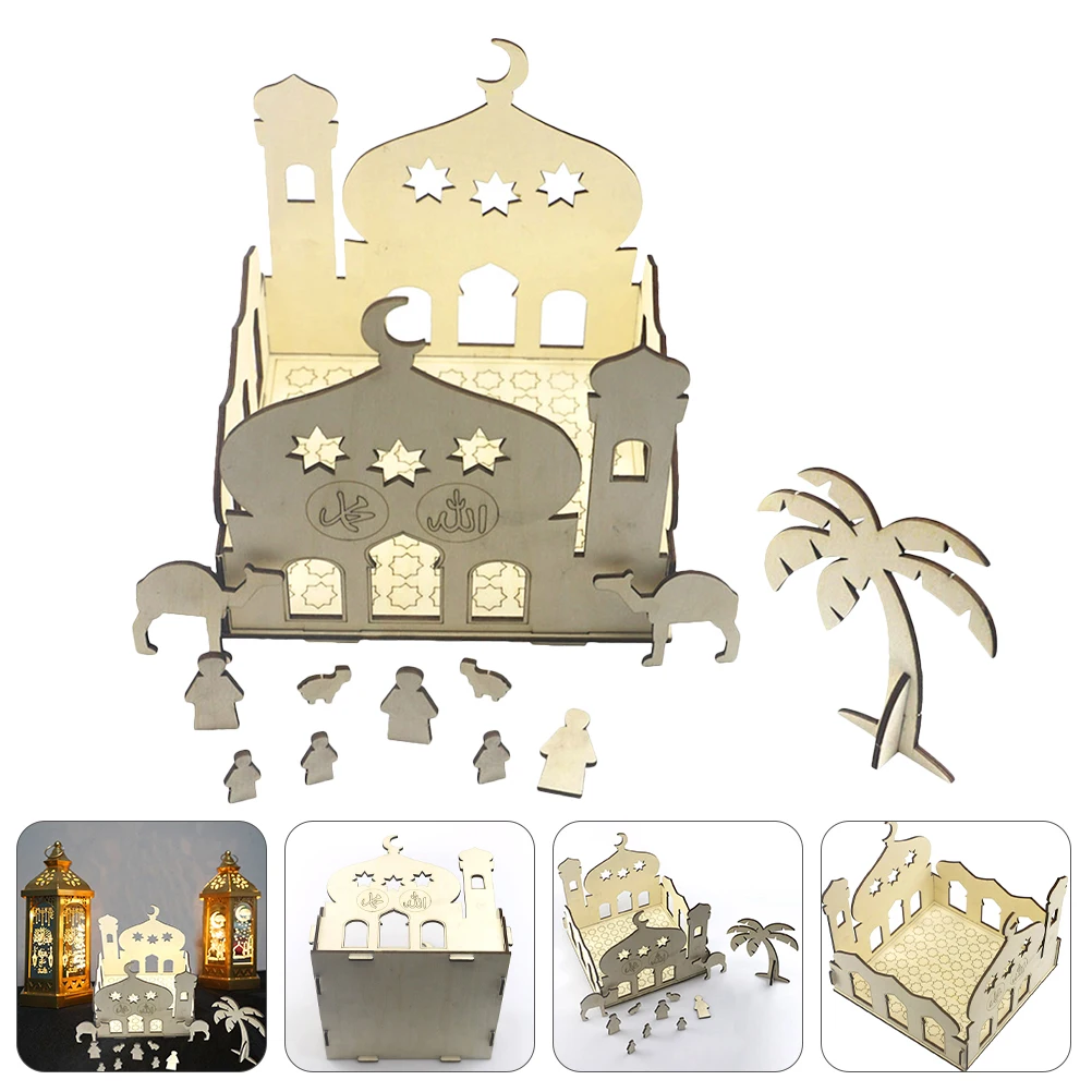 

1 Set Wooden Eid Mubarak Home Garden Party Decoration Light Ramadan Festival Ornament Desktop Bar Mall Decor Diy