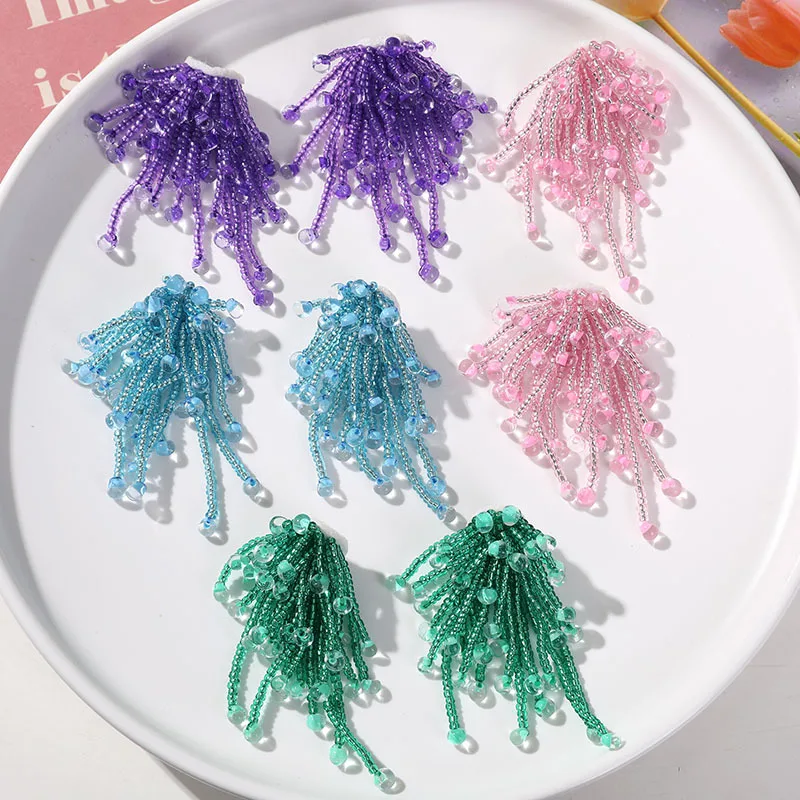 2pcs ins girly heart glass ball tassel flower DIY hand woven beaded hairpin hair ornament earrings material wholesale