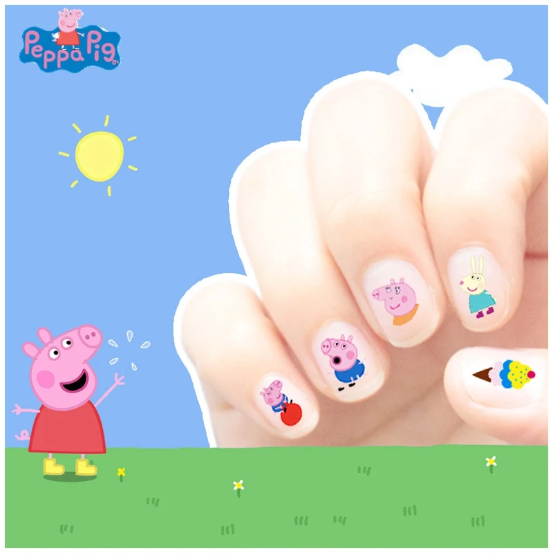 Peppa Pig Nail Stickers Kawaii Toys Children\'s Cartoon Dolls Makeup Toys Nylon Stickers Girls Birthday Gifts