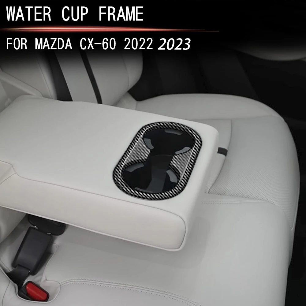 Car Water Cup Holder Panel Frame Protector Trim For Mazda CX60 CX 60 Auto Parts Carbon Stickers Internal Accessories 2022 2023