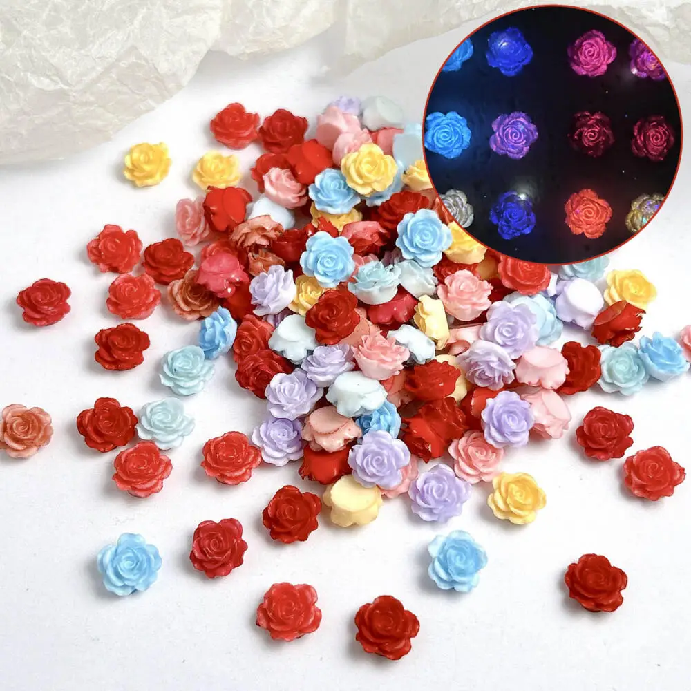 3D Solid Color Luminous Rose Flowers Resin Nail Art Decorations Minimalist Sweet Blossoms Nail Charms for DIY Nails Ornaments