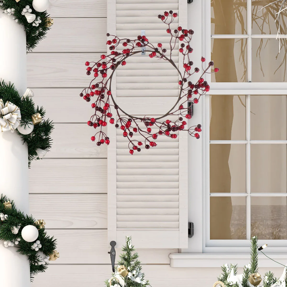 

Simulation Pomegranate Fruit Garland Artificial Red Berries Wreath Pendant for Christmas Home Decor Festive DIY Arrangement