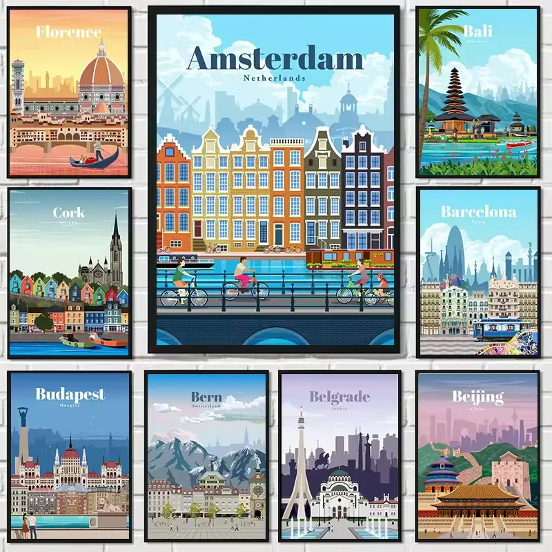 

Amsterdam Tokyo London Iceland Bali Vancouver Travel Posters and Prints Modern Wall Art City Paintings Landscape Canvas Picture