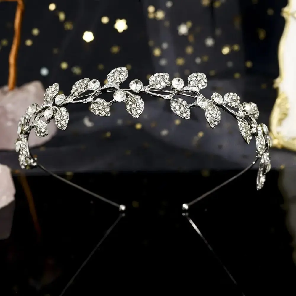 

Alloy Material Wedding Hair Accessories Rhinestone Crystal Leaf Design Bride Headband Gold Silver Color Flower Design