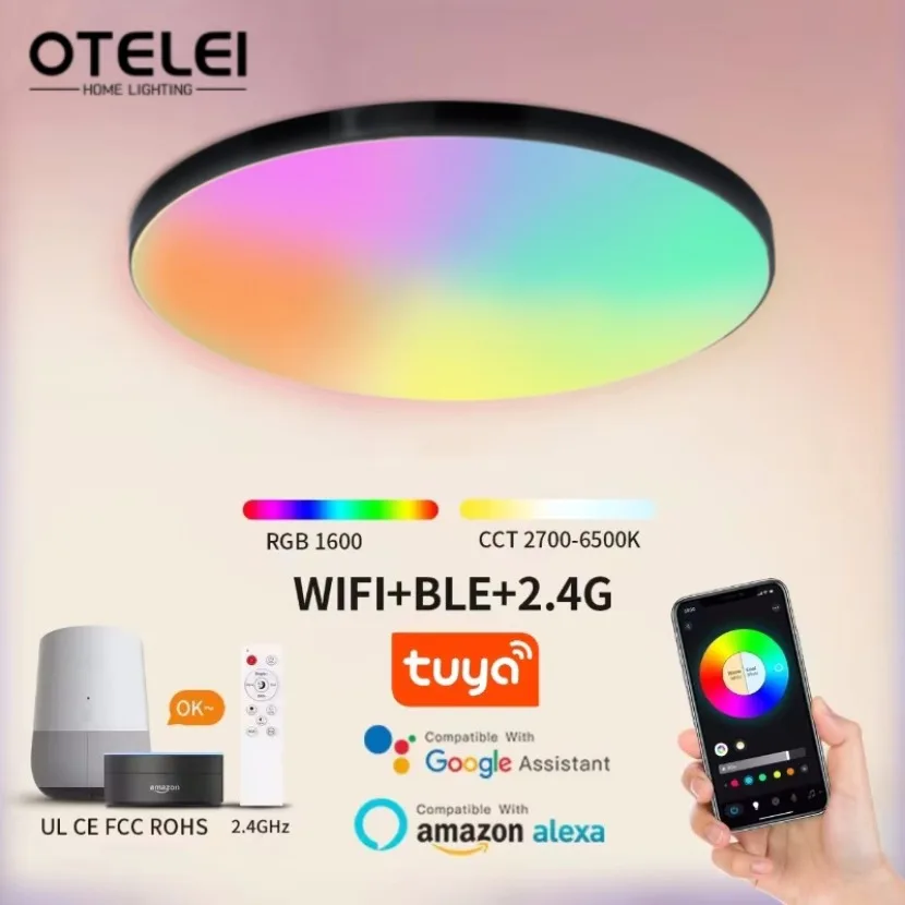 

Tuya Smart WiFi Ceiling Light APP Remote Control Alexa Google Voice Control RGB Atmosphere LED Lamp Bedroom Room Decor Lights