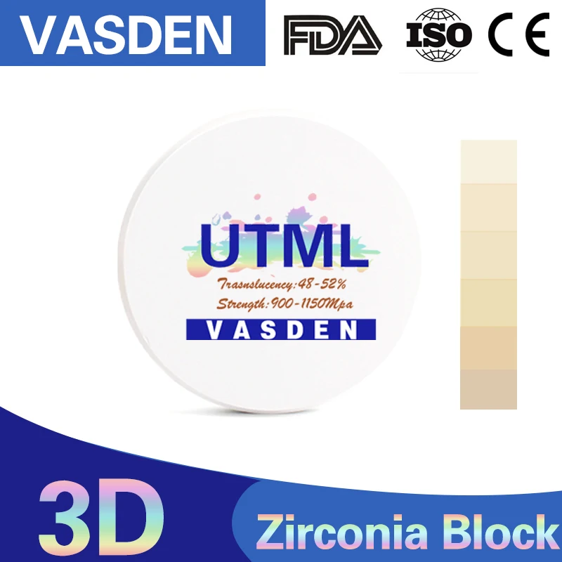 6 Lagen 3D Plus Utml Multilayered Zirconia Keramiek Disc Cad Cam Tandheelkundige Zirkonium Blok Frezen Leeg