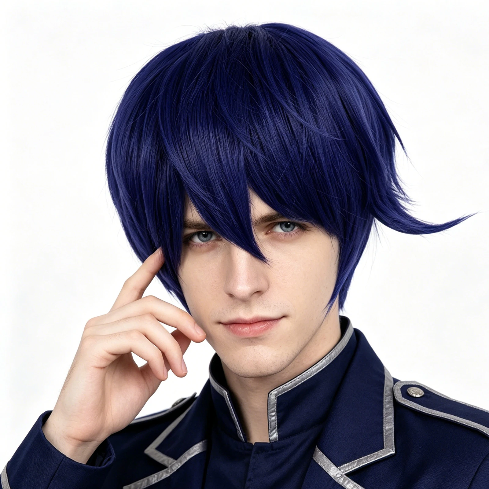 

Synthetic men's short straight blue bangs wig for role-playing, used for party festivals, festivals, Y2K style party