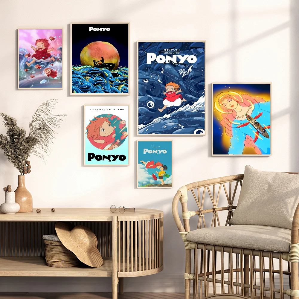 

Ponyo On Cliff By The Sea Classic Movie Posters Vintage Room Bar Cafe Decor Stickers Wall Painting
