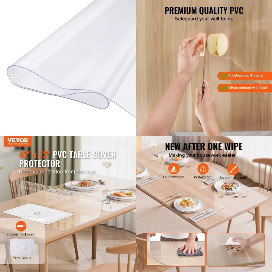 

VEVOR PVC Table Protector 42x72 Inch Clear Plastic Desk Protector 2.0mm Thick